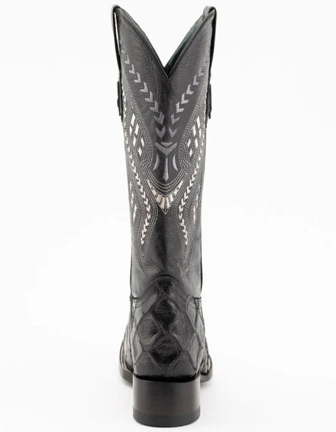 Ferrini Bronco Men's Print Pirarucu Fish Boots Handcrafted Black