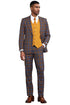 Men's Stacy Adams Bold Windowpane Plaid Print Vested Suit in Grey & Gold