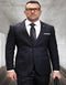 Mens 3 Piece 100 Percent Wool Suit - Affordable Italian Super 150's Fabric in Plaid Texture Fabric in Color Black - Online Special