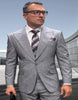 Mens 3 Piece 100 Percent Wool Suit - Affordable Italian Super 150's Fabric in Plaid Texture Fabric in Color Light Grey - Online Special