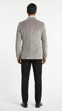 Men's Platinum Velvet Dinner Jacket with Satin Shawl Lapel | Formal Wedding Prom Blazer