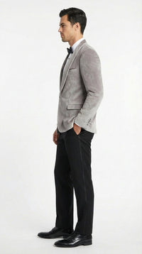 Men's Platinum Velvet Dinner Jacket with Satin Shawl Lapel | Formal Wedding Prom Blazer