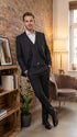 Men’s Black Sharkskin 3 Piece Suit, Single Breasted Notch Lapel Formal Wedding Business Suit