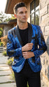 Men’s Royal Blue and Black Reversible Sequin Blazer, 1 Button Shiny Formal Party Jacket
