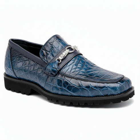 Men's Mauri Casual Alligator Loafers Blue Metal Bit Debonair