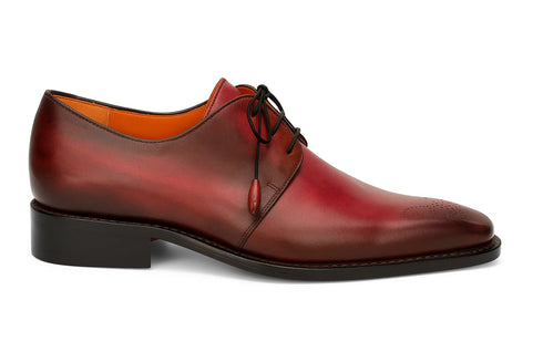Principe Burgundy/Rust Patina Leather Men’s Derby Shoes By Mezlan Made In Spain Brand