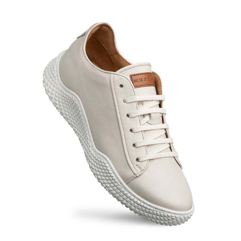 Men’s Pristine White Leather Sneakers By Mezlan Made In Spain Brand