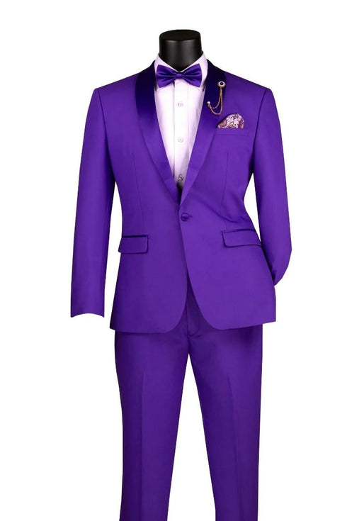 Purple Tuxedo Suit for Men – Stylish Two-Piece Prom and Wedding Suit with Matching Satin Lapel