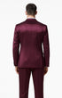 Tazzio Men's Purple Satin Double Breasted 3 Piece Skinny Fit Suit with Peak Lapel Vest and Matching Bowtie – Luxury Formalwear Ensemble