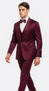 Tazzio Men's Purple Satin Double Breasted 3 Piece Skinny Fit Suit with Peak Lapel Vest and Matching Bowtie – Luxury Formalwear Ensemble