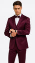 Tazzio Men's Purple Satin Double Breasted 3 Piece Skinny Fit Suit with Peak Lapel Vest and Matching Bowtie – Luxury Formalwear Ensemble