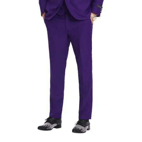 New Tazio Birdseye Textured Black Purple Tuxedo | Shawl Collar Satin Trim 3-Piece