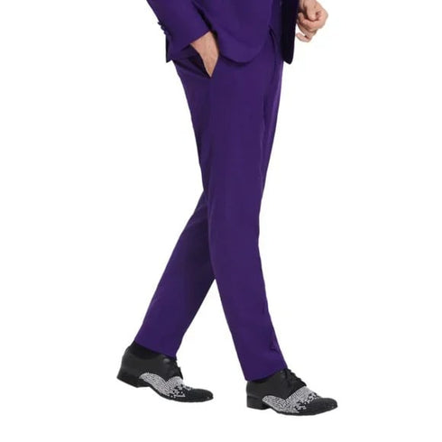 New Tazio Birdseye Textured Black Purple Tuxedo | Shawl Collar Satin Trim 3-Piece