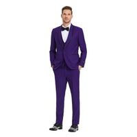 New Tazio Birdseye Textured Black Purple Tuxedo | Shawl Collar Satin Trim 3-Piece