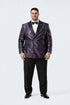 Men’s Purple Jacquard Double-Breasted Formal Tuxedo Jacket with Satin Lapel