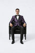 Men’s Purple Jacquard Double-Breasted Formal Tuxedo Jacket with Satin Lapel