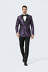 Men’s Purple Jacquard Double-Breasted Formal Tuxedo Jacket with Satin Lapel