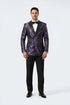 Men’s Purple Jacquard Double-Breasted Formal Tuxedo Jacket with Satin Lapel