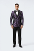 Men’s Purple Jacquard Double-Breasted Formal Tuxedo Jacket with Satin Lapel