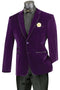 Mens Two Button Velvet Blazer in Purple with Black Leather Piping Trim