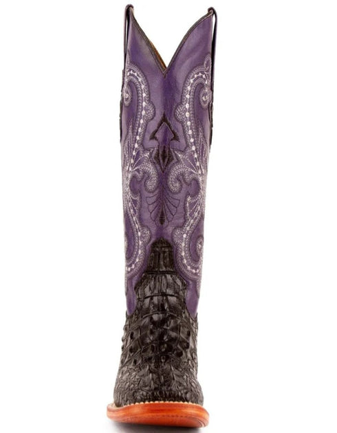 Ferrini Women's Rancher Square Toe Boots Crocodile Print - Black/Purple