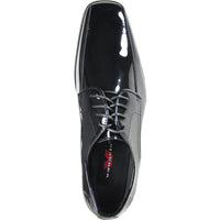 Bravo Mens Classic Bicycle Square Pointy Toe Patent Tuxedo Shoe in Black