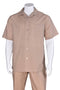 Mens Short Sleeve 100% Linen Casual Leisure Set Walking Suit in Khaki