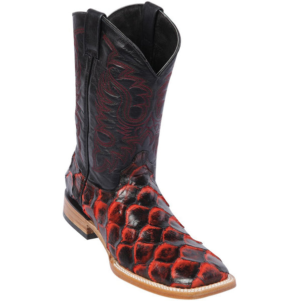 Quincy Black Cherry Fish Print Cowboy Boots - Square Toe