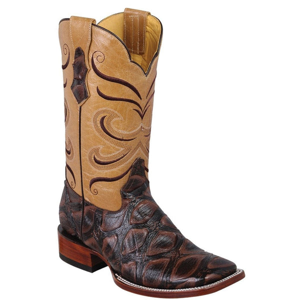 Brown Pirarucu print square toe boot