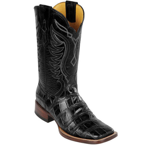 Mens Aligator Print Black Square Toe Boots