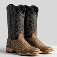 Men's Elephant Print Square Toe Cowboy Boots