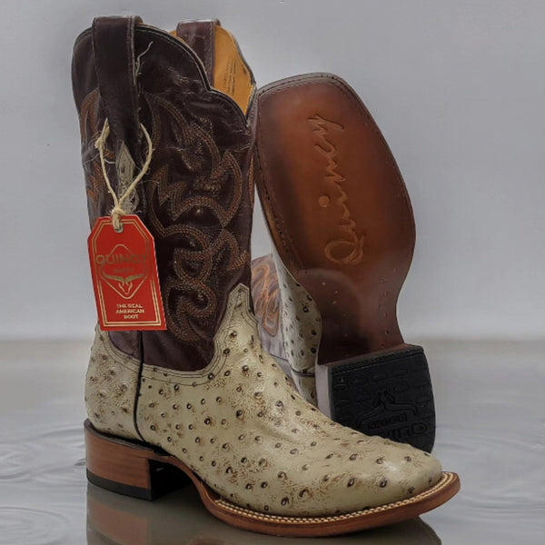 Mens square toe printed ostrich boots 