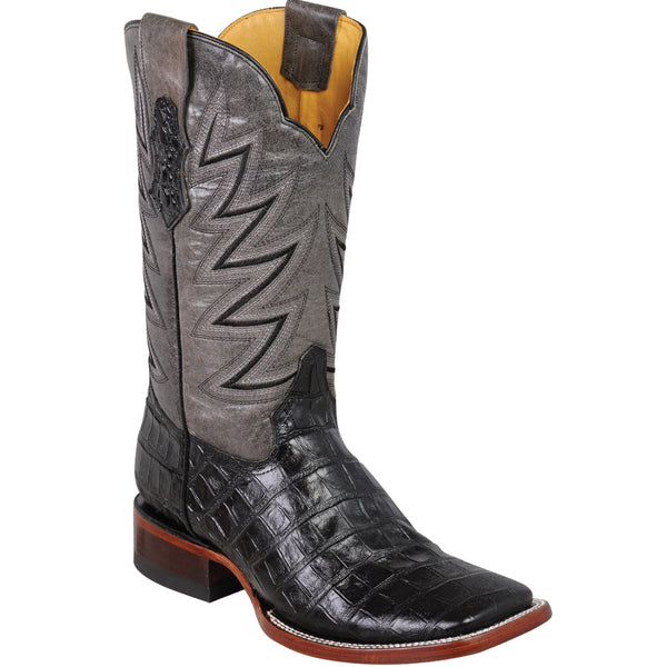 black square toe caiman print boot