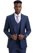 Men's Stacy Adams One Button Peak Lapel Double Breasted Vest Suit in Blue & Purple Plaid