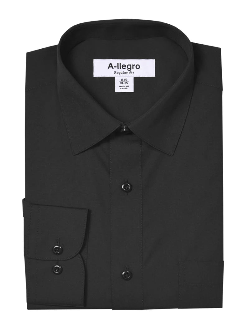 Classic Regular Fit Cotton Convertible Cuff Dress Shirt In Black ...