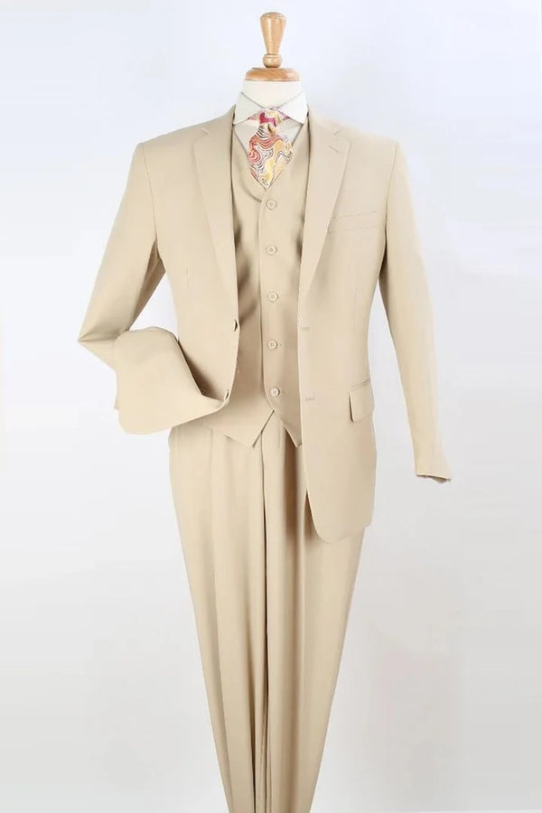 Mens Two Button Classic Fit Vested  Tan Suit