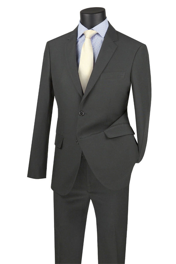 Mens Basic 2 Button Classic Fit Poplin Suit in Charcoal