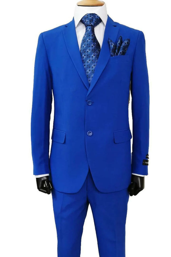 Mens 2 Button Classic Fit Basic Poplin Suit In Royal Blue