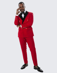 Red Double Breasted Tuxedo with Velvet Peak Lapel - Wedding - Prom Red Tuxedos for Prom