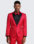 Red Paisley Slim Fit Tuxedo Three Piece Set - Wedding - Prom