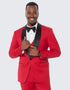 Red Tuxedo Three Piece Set Slim Fit with Large Shawl Lapel - Wedding - Prom