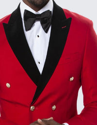Red Double Breasted Tuxedo with Velvet Peak Lapel - Wedding - Prom Red Tuxedos for Prom