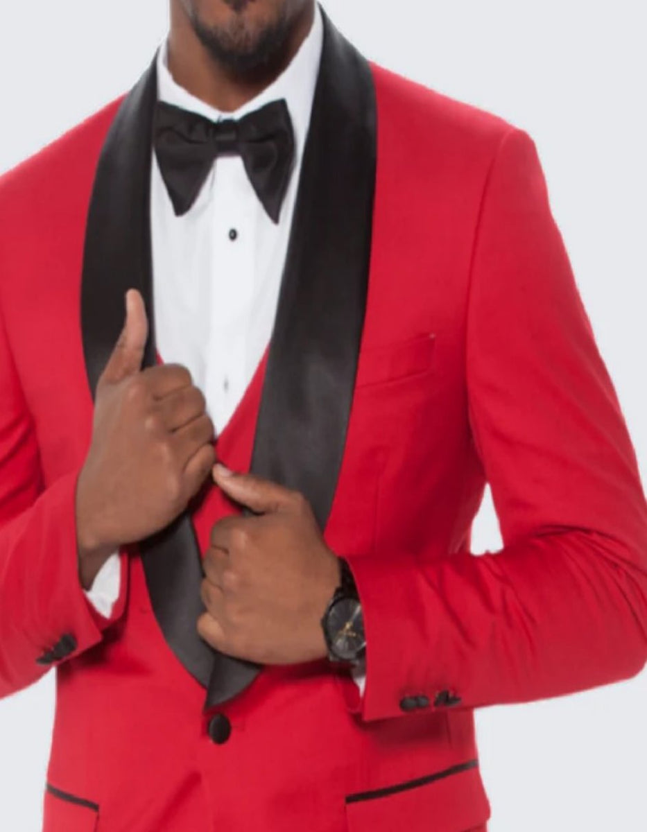 Red Tuxedo Three Piece Set Slim Fit with Large Shawl Lapel - Wedding ...