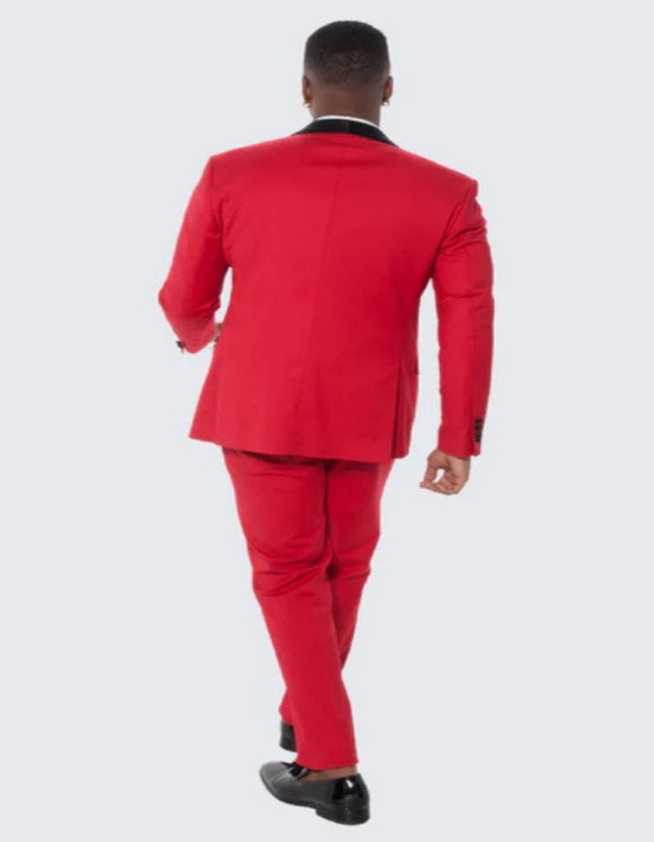 Red Tuxedo Three Piece Set Slim Fit with Large Shawl Lapel - Wedding ...