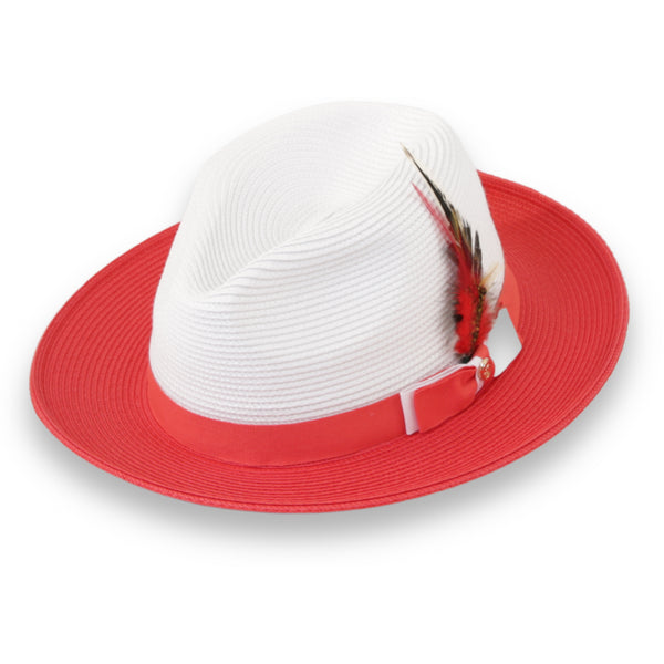 Tapa Crushable Straw Hat Fedora in Two Tone Red-White