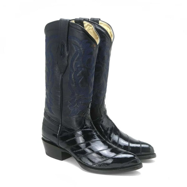 J Toe Cowboy Boots - J Toe Western Boots - Los Altos Navy Eel Skin J-Toe