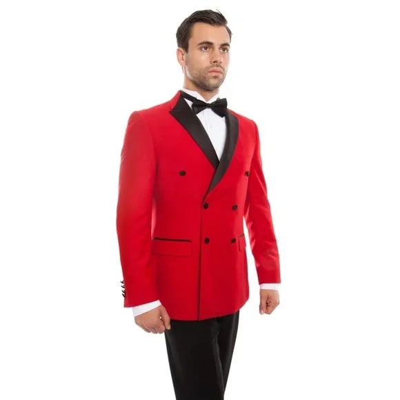 Double Breasted Red Mens Tuxedo w/ Black Pants by Bryan Michaels