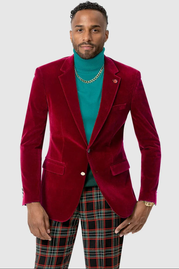 Mens Two Button Modern Fit Red Velvet Blazer