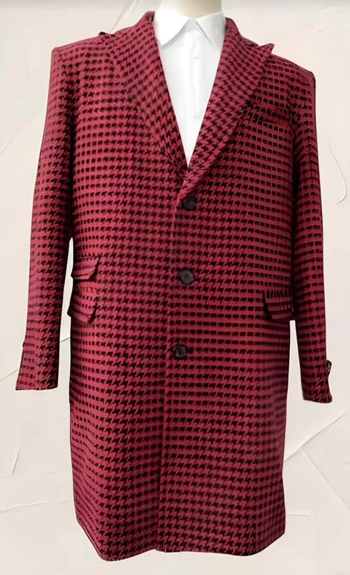 Houndstooth Overcoat - Houndstooth Topcoat - Houndstooth Checker Plaid Car Coat