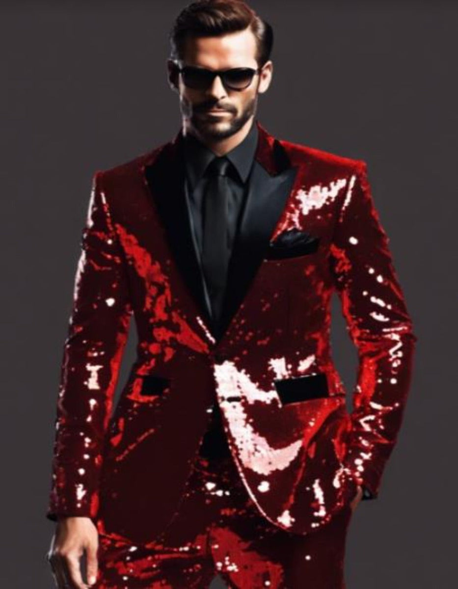 Men's Red Textured Pattern Suit main image 1